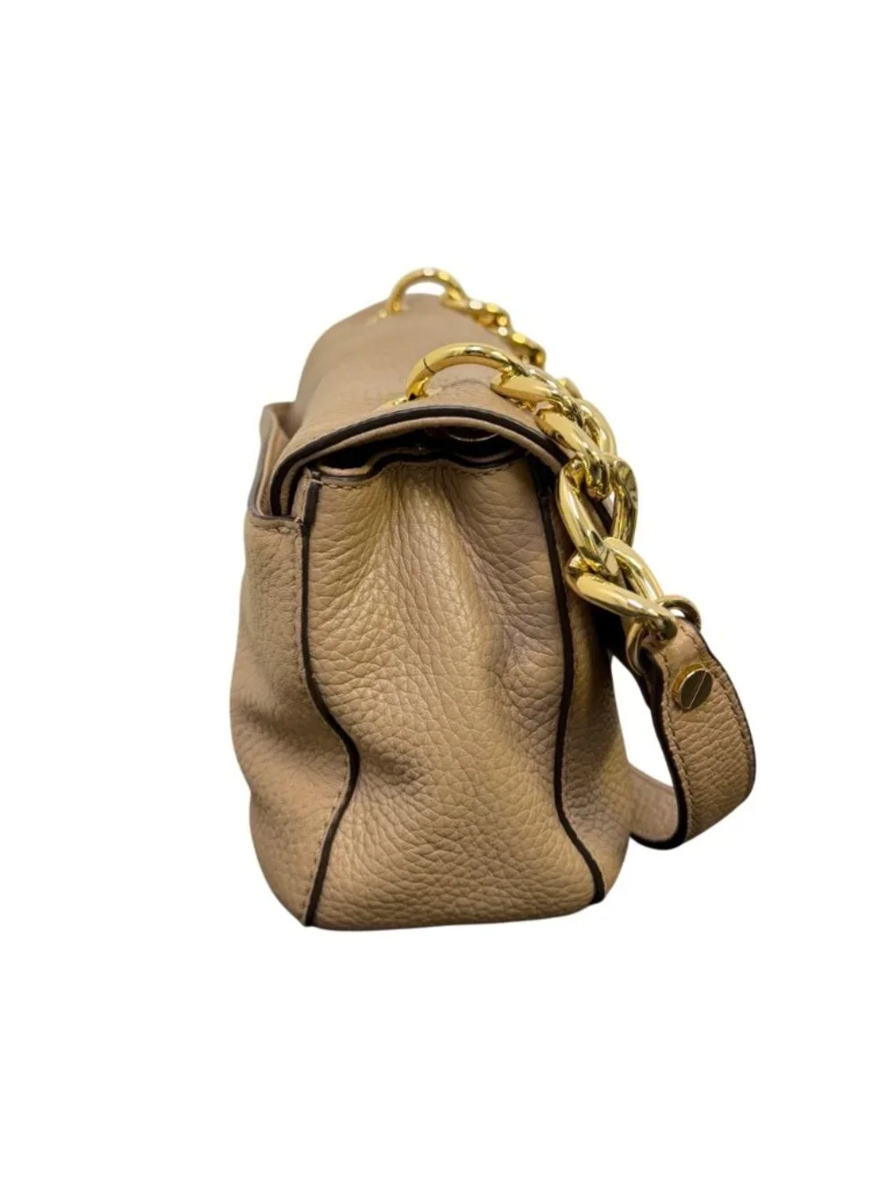 Michael Kors Pebbled Leather Shoulder Bag Tan With Gold Chain Strap